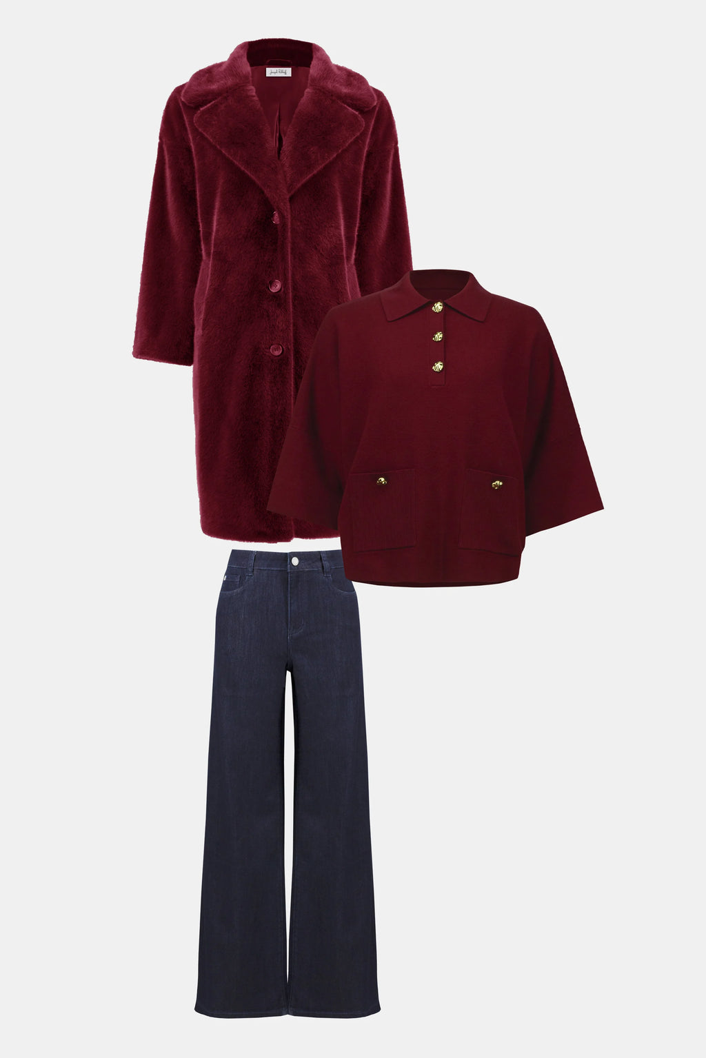 Joseph Ribkoff Sweater Knit Boxy Pullover With Polo Collar
253962 In Merlot