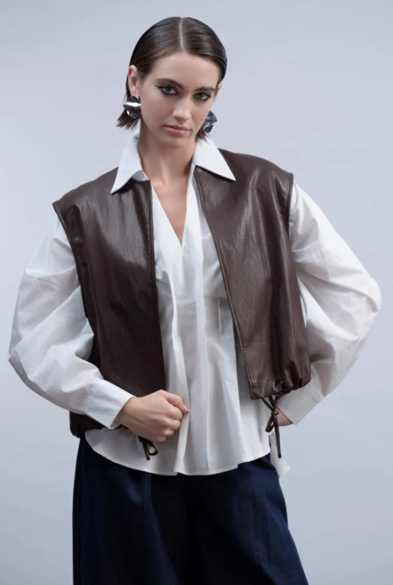 Haako White Tuck Front Blouse – H2038