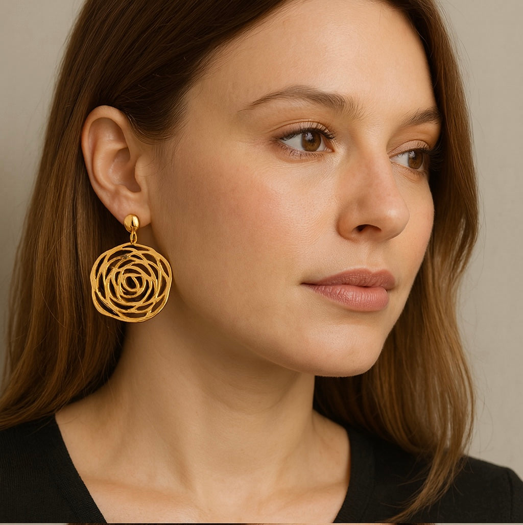 Envy Jewellery 4445/GD/E/E Large Gold Flower Earrings