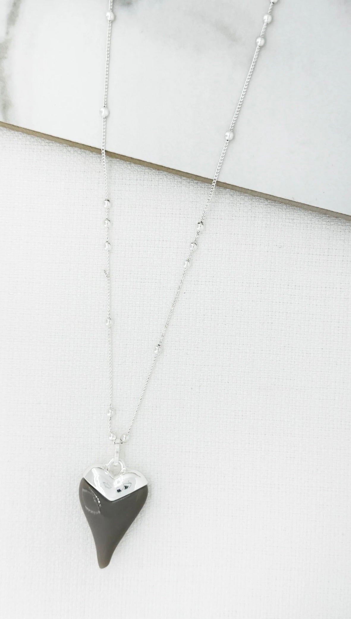 Envy Jewellery Long Silver Necklace with Grey Heart Pendant (Style 4514/SL/N/F)