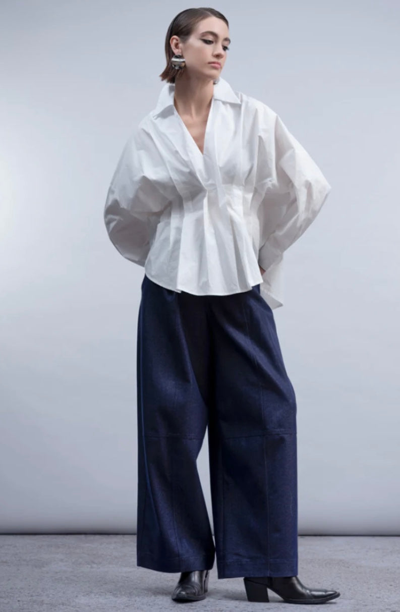 Haako White Tuck Front Blouse – H2038