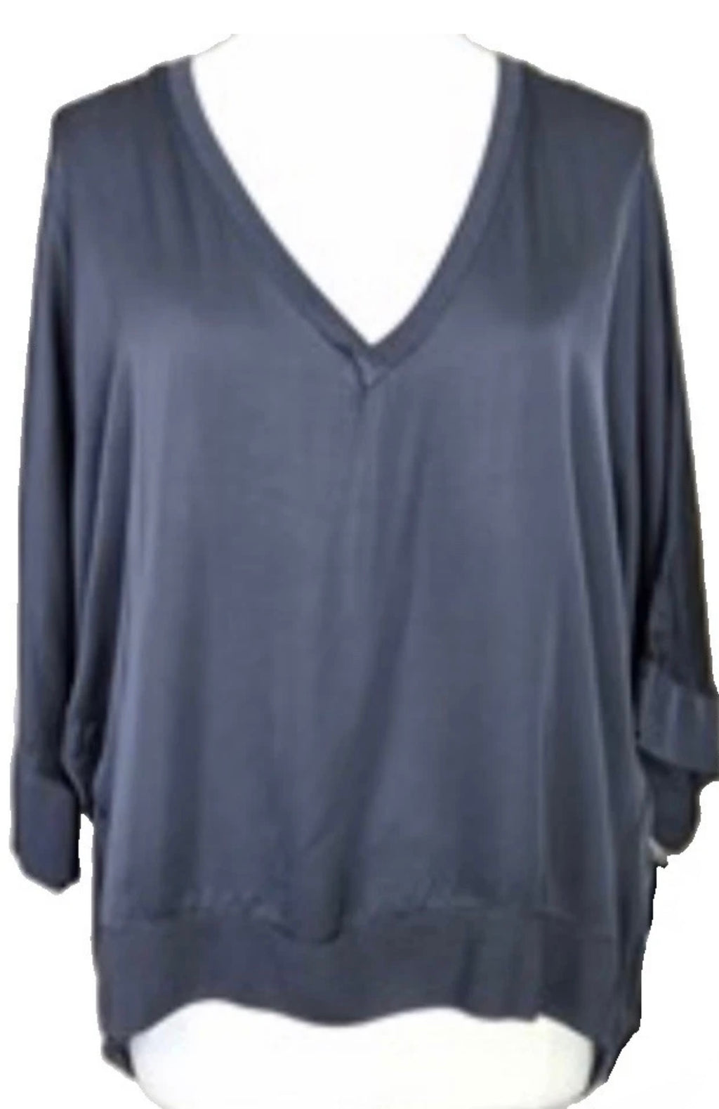 Tempest ST-PARISA02-DGRY Hi-Lo V-Neck Satin Feel Top – Dark Grey
