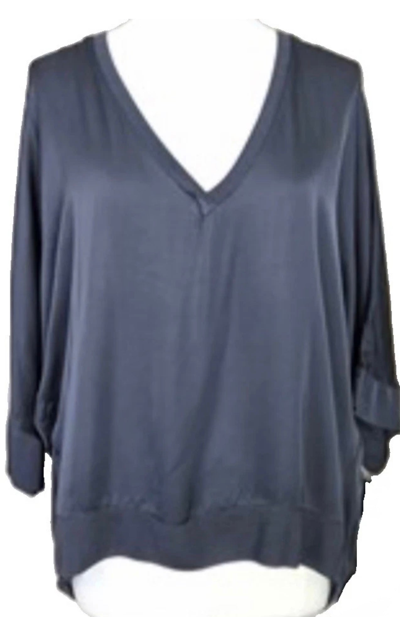 Tempest ST-PARISA02-DGRY Hi-Lo V-Neck Satin Feel Top – Dark Grey