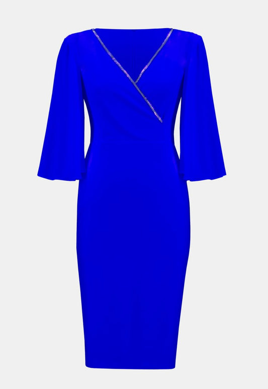 242732 Joseph Ribkoff Silky  Wrap Dress with Flowy Georgette Sleeves
242732 S/S 2024