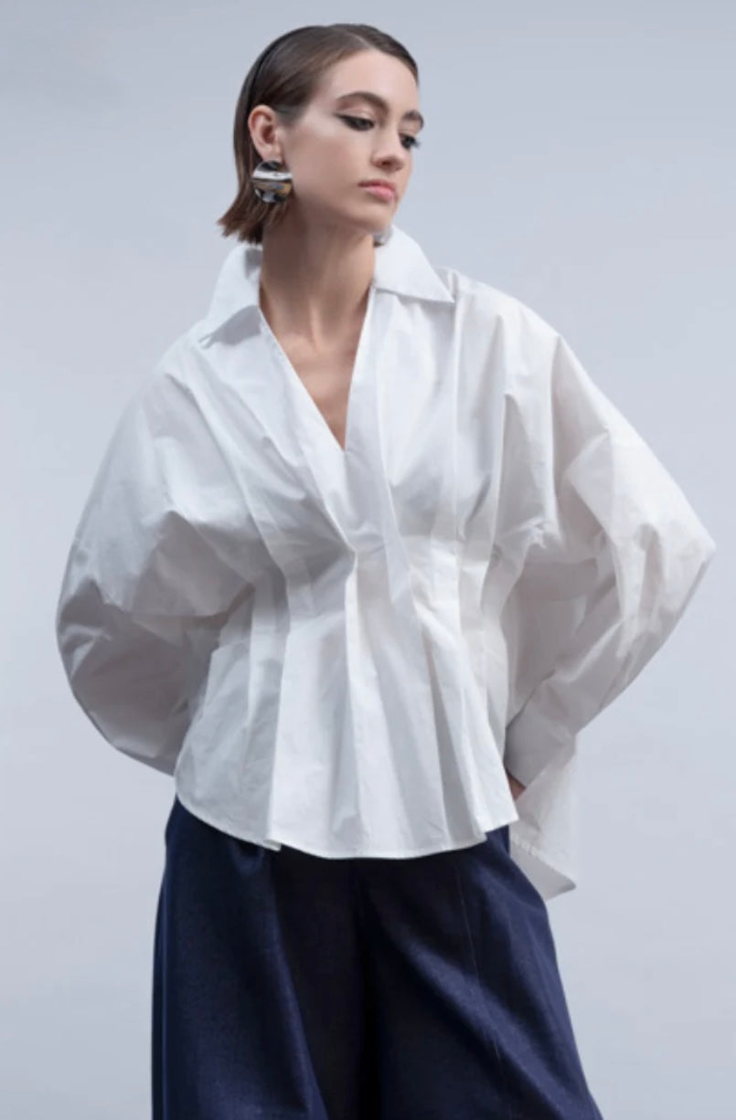 Haako White Tuck Front Blouse – H2038