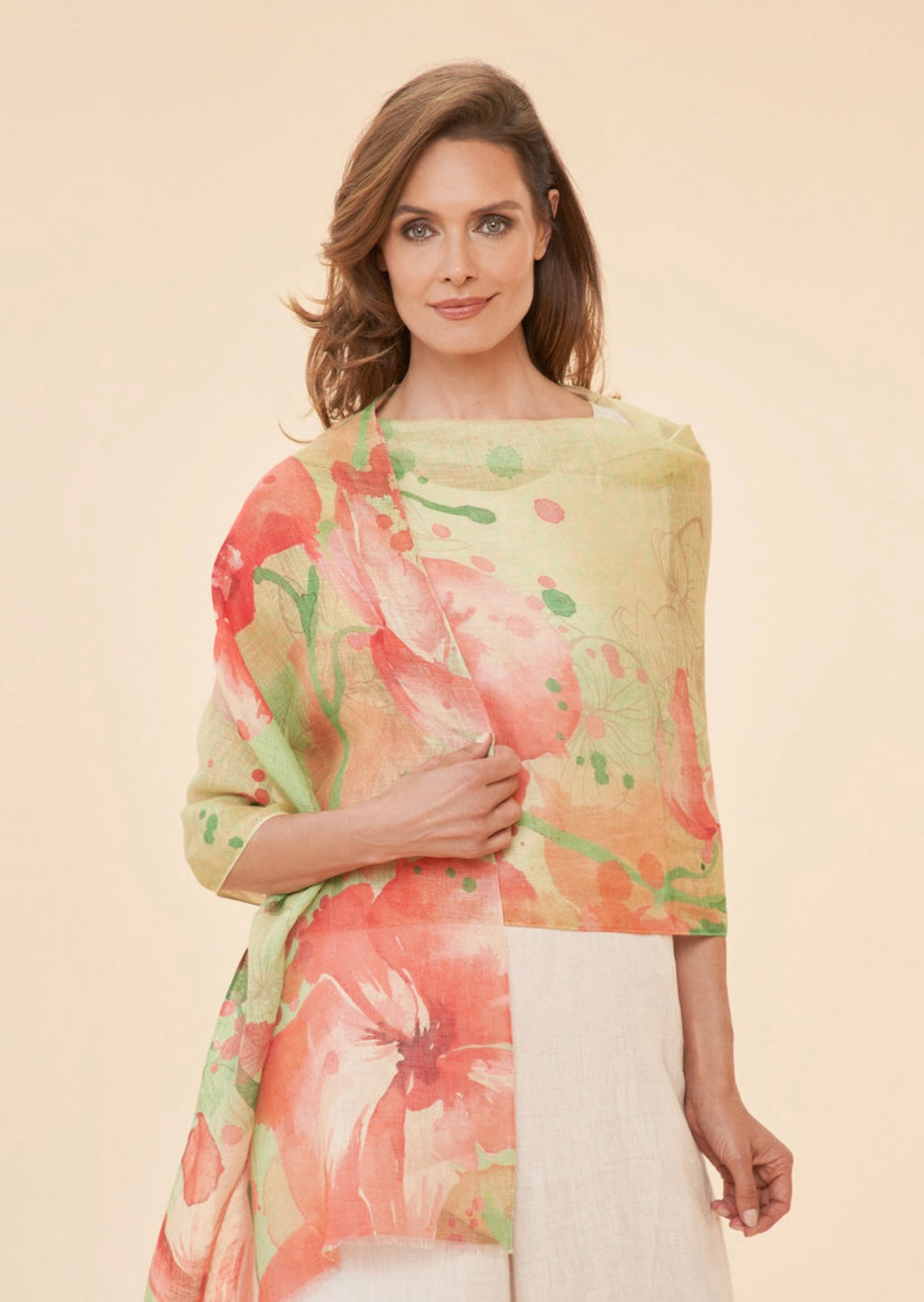 Powder - 100% Linen Watercolour Orchid Scarf