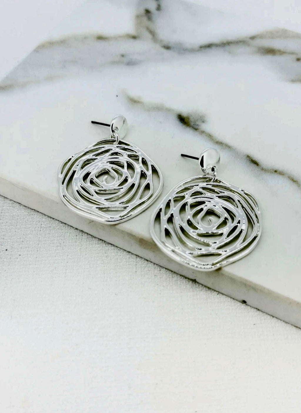 Envy Jewellery 4445/SL/E/E Large Silver Flower Earrings