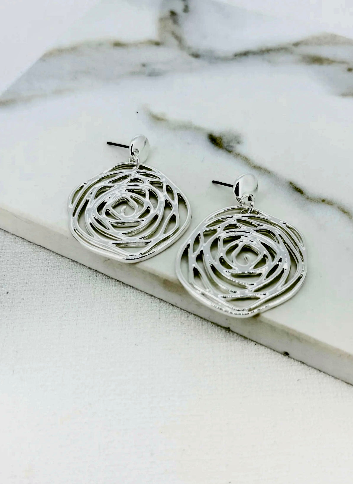Envy Jewellery 4445/SL/E/E Large Silver Flower Earrings