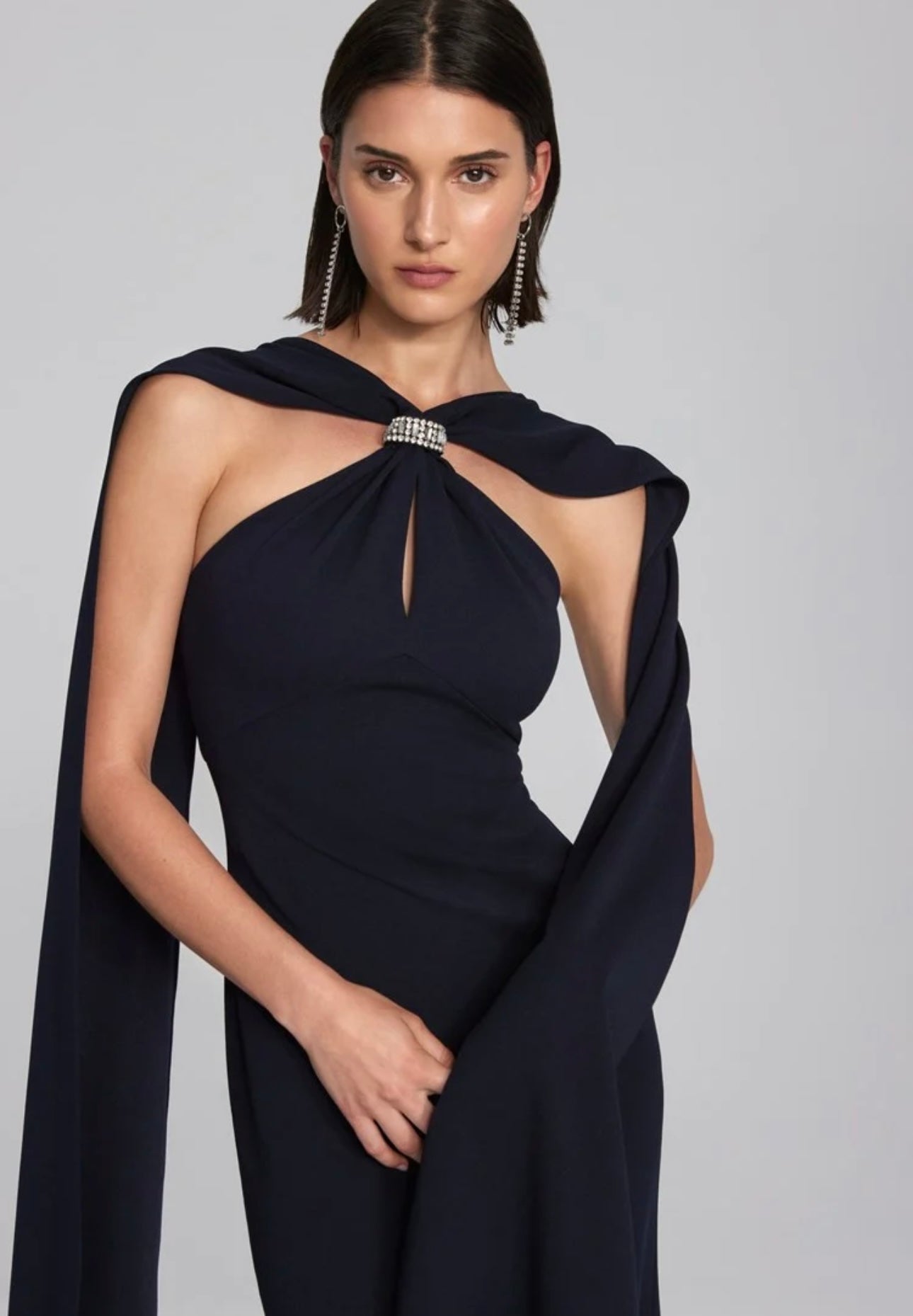 241786 Joseph Ribkoff Scuba Crepe Trumpet Gown with Rhinestone Detail S/S 2024