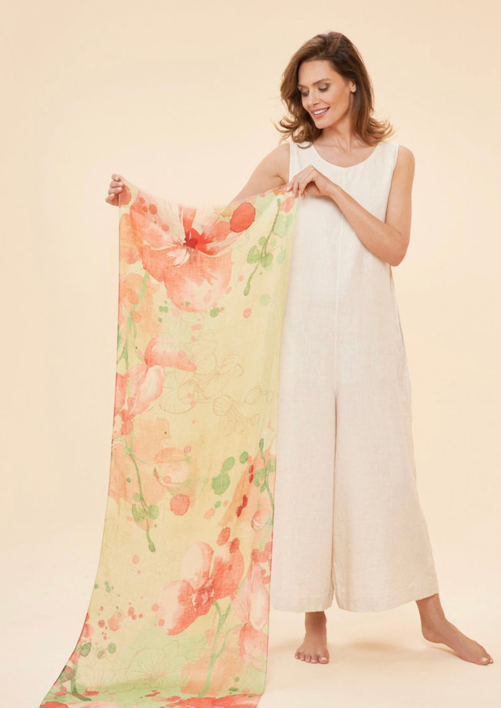 Powder - 100% Linen Watercolour Orchid Scarf