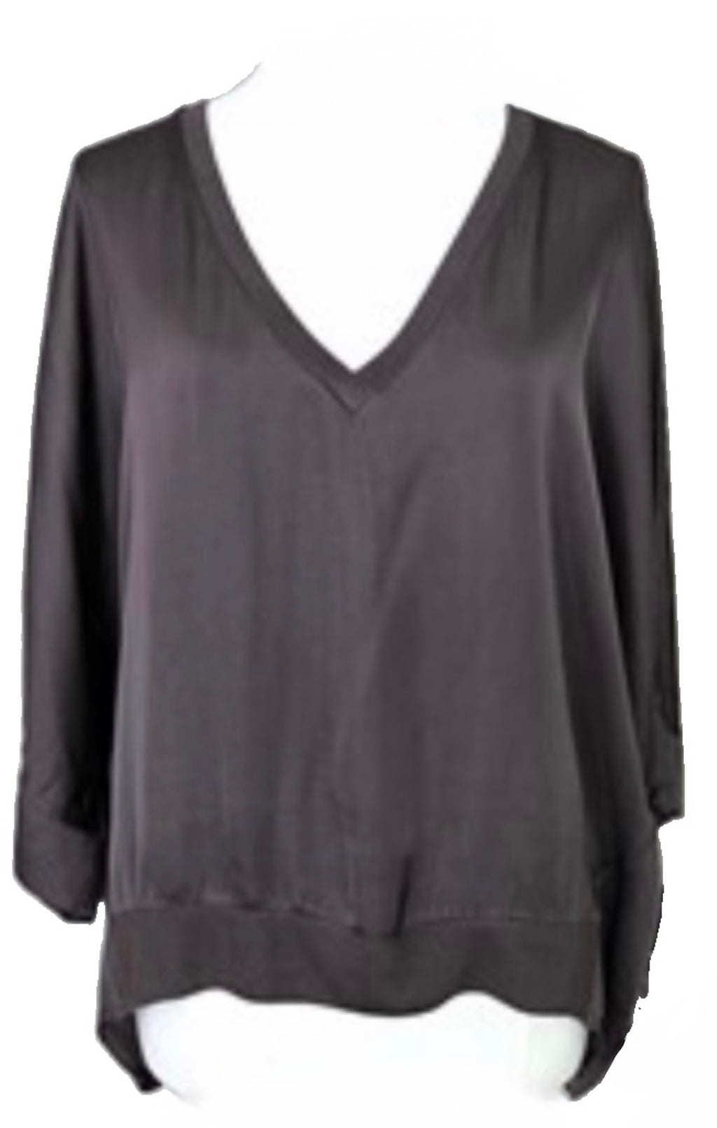 Tempest ST-PARISA02-CHOC Hi-Lo V-Neck Satin Feel Top – Chocolate Brown