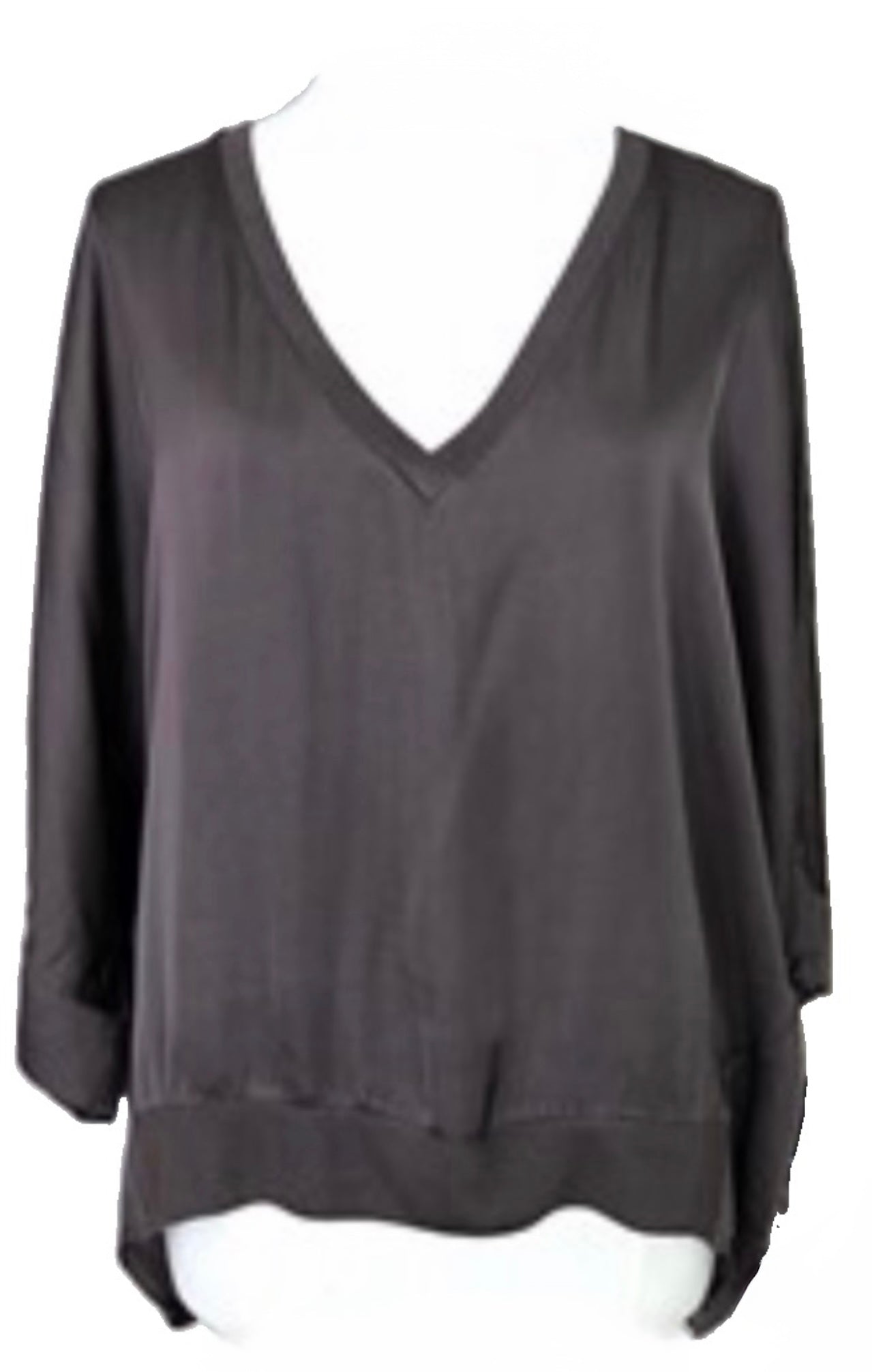 Tempest ST-PARISA02-CHOC Hi-Lo V-Neck Satin Feel Top – Chocolate Brown