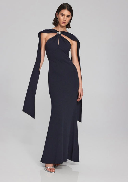 241786 Joseph Ribkoff Scuba Crepe Trumpet Gown with Rhinestone Detail S/S 2024