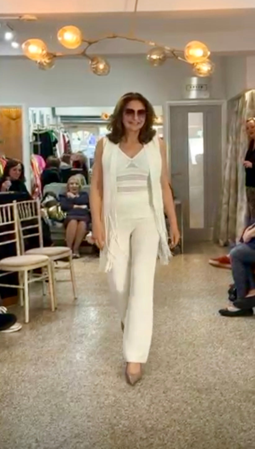 Argiddo White Boho Crochet Trousers