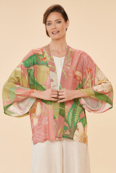 Powder - Delicate Tropical Kimono Jacket in Candy