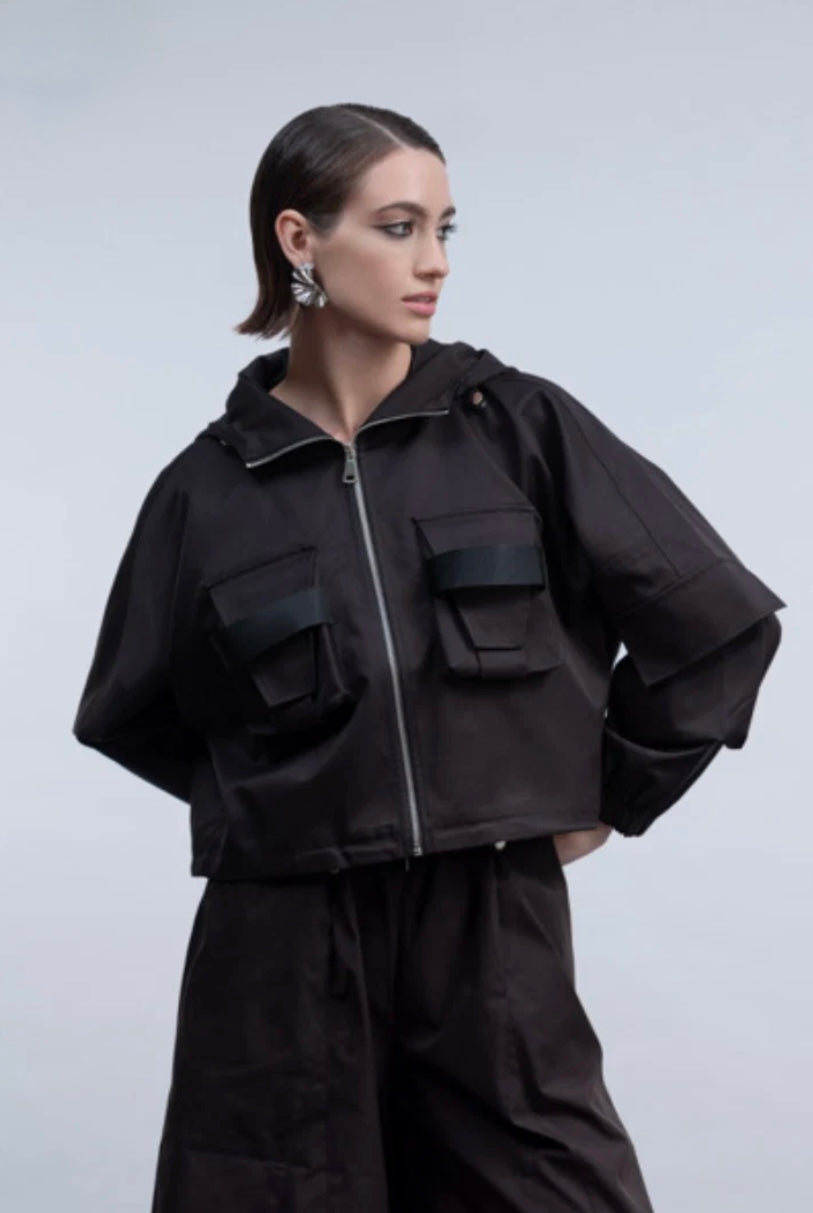 Haako Black Hooded Utility Jacket – H2007