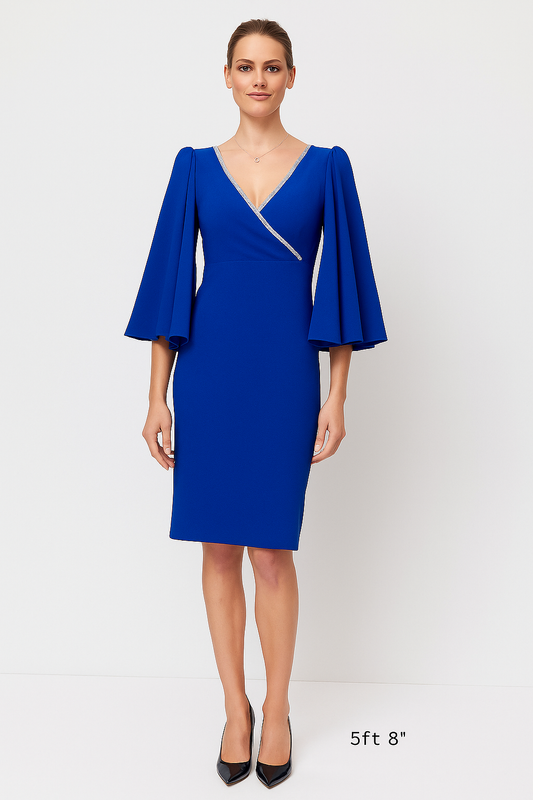 242732 Joseph Ribkoff Silky  Wrap Dress with Flowy Georgette Sleeves
242732 S/S 2024