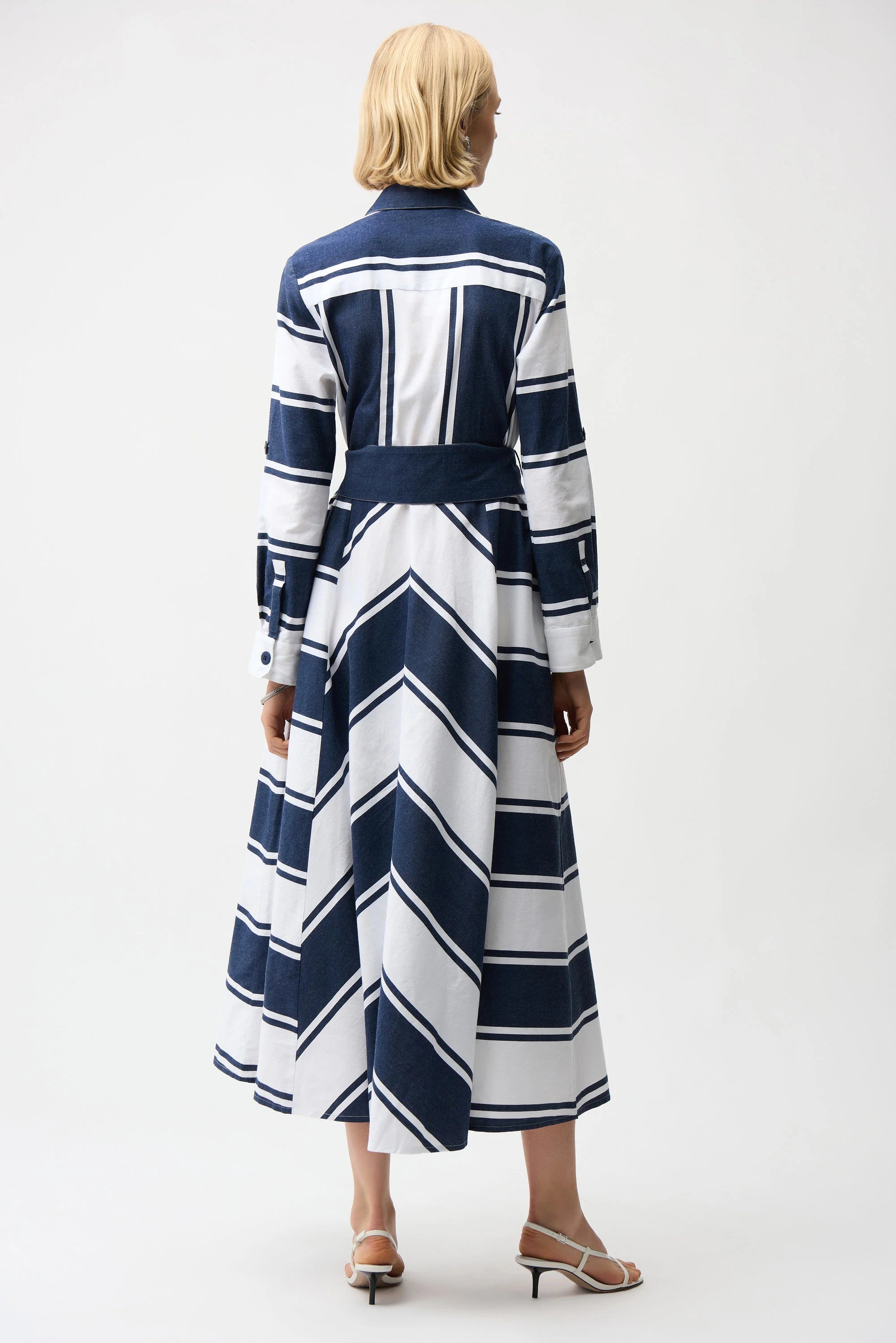 Cotton Stripe Print Fit and Flare Shirt Dress with Reversible Sash
261936