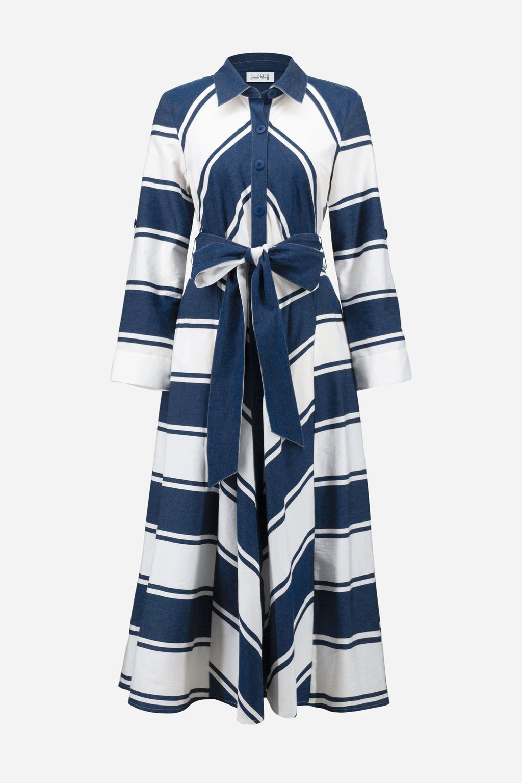 Cotton Stripe Print Fit and Flare Shirt Dress with Reversible Sash
261936