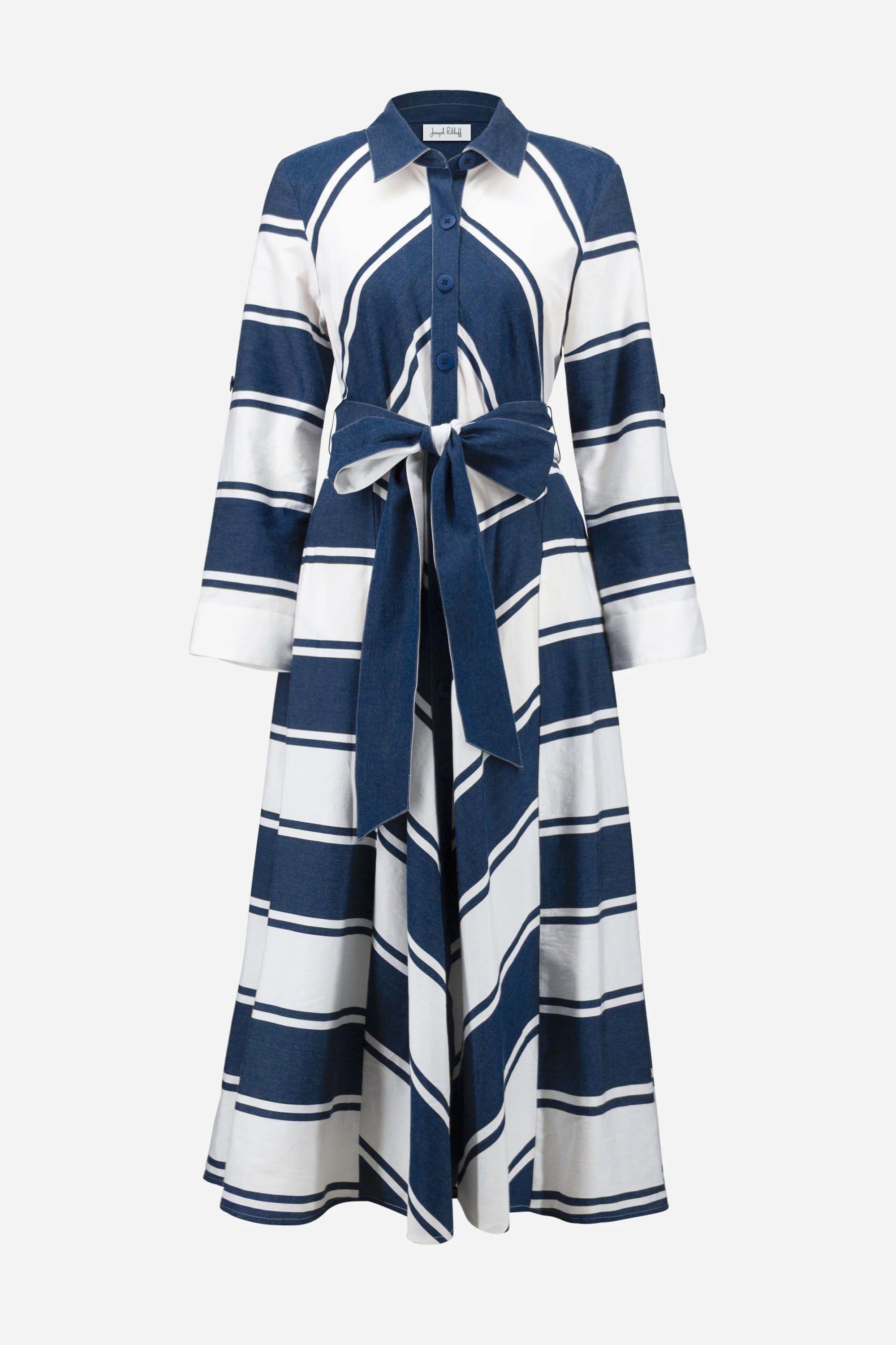 Cotton Stripe Print Fit and Flare Shirt Dress with Reversible Sash
261936