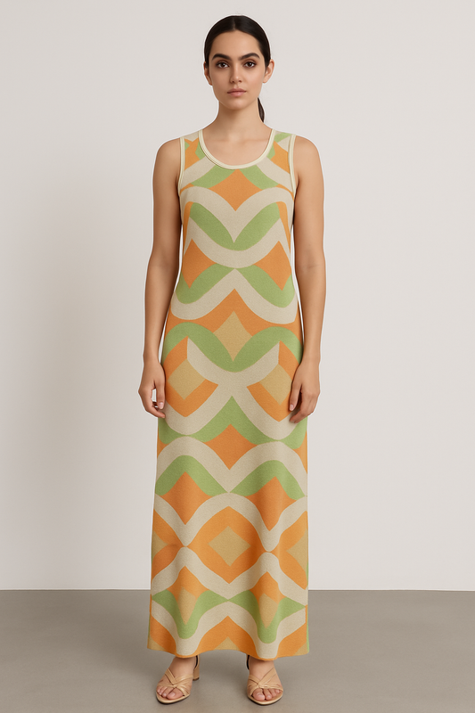 Arggido Pastel pattern maxi dress in knitted fabric with side split detail