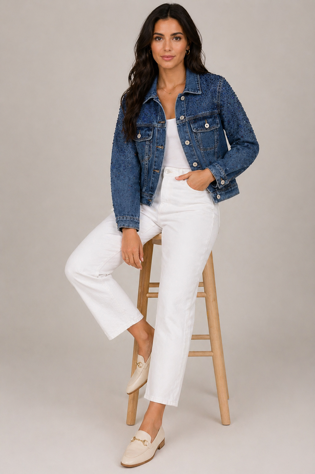 Malissa J Embellished Denim Jacket – One Size (Style GC22096)