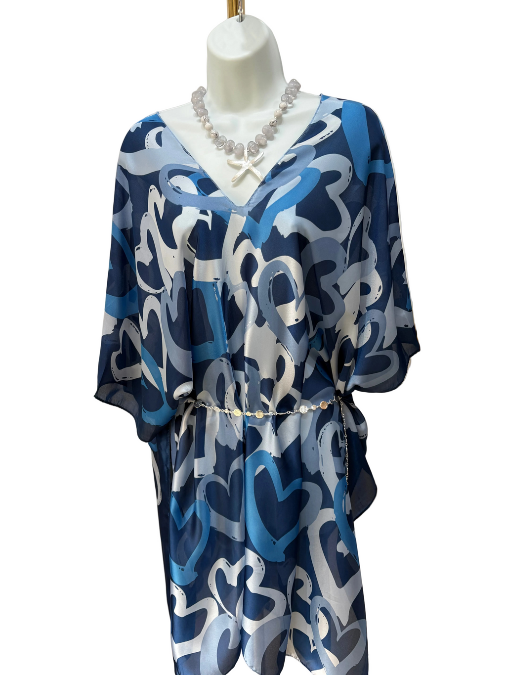 Malissa J Blue Heart Print Beach Cover-Up & Wrap – One Size