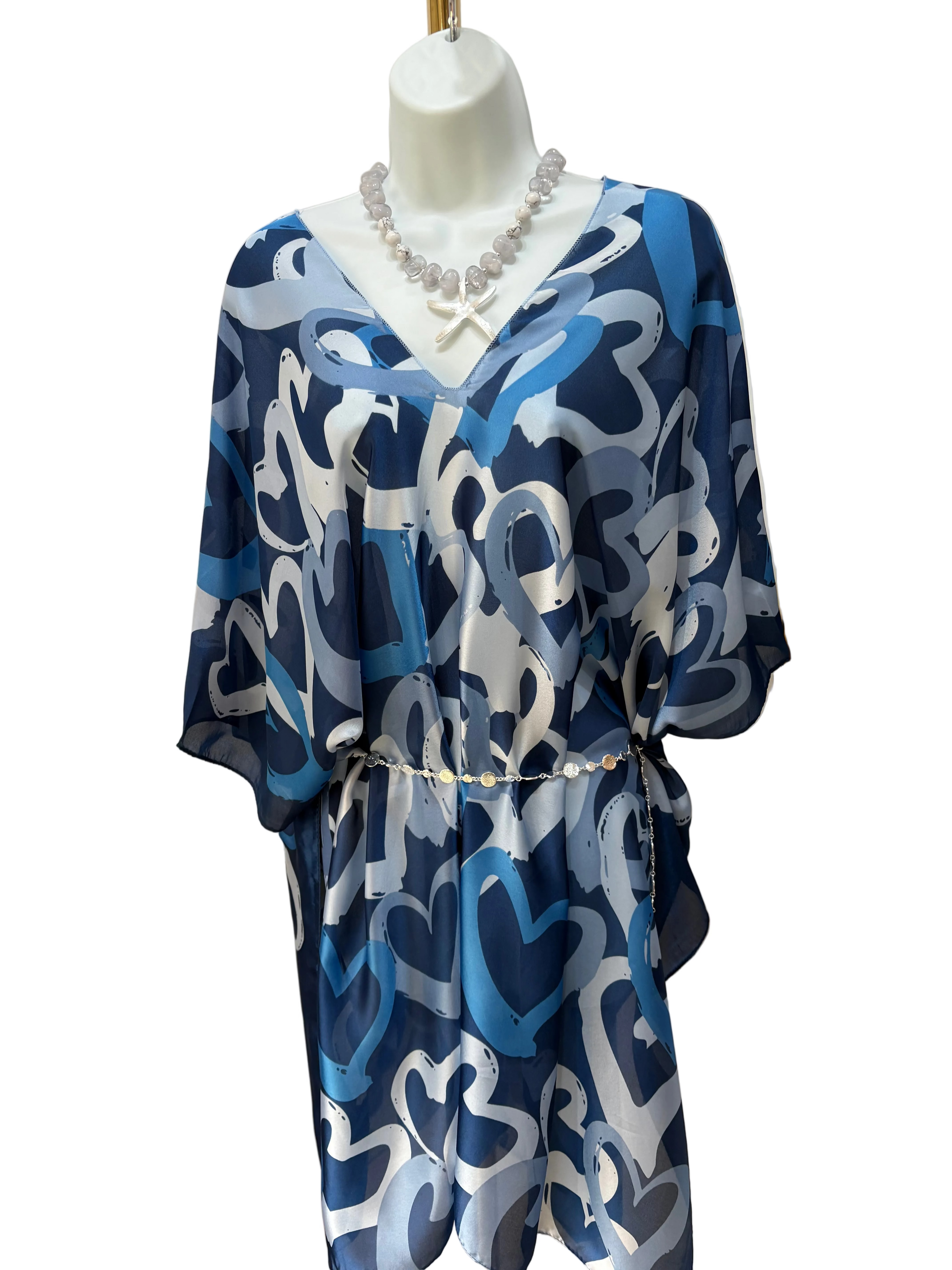 Malissa J Blue Heart Print Beach Cover-Up & Wrap – One Size