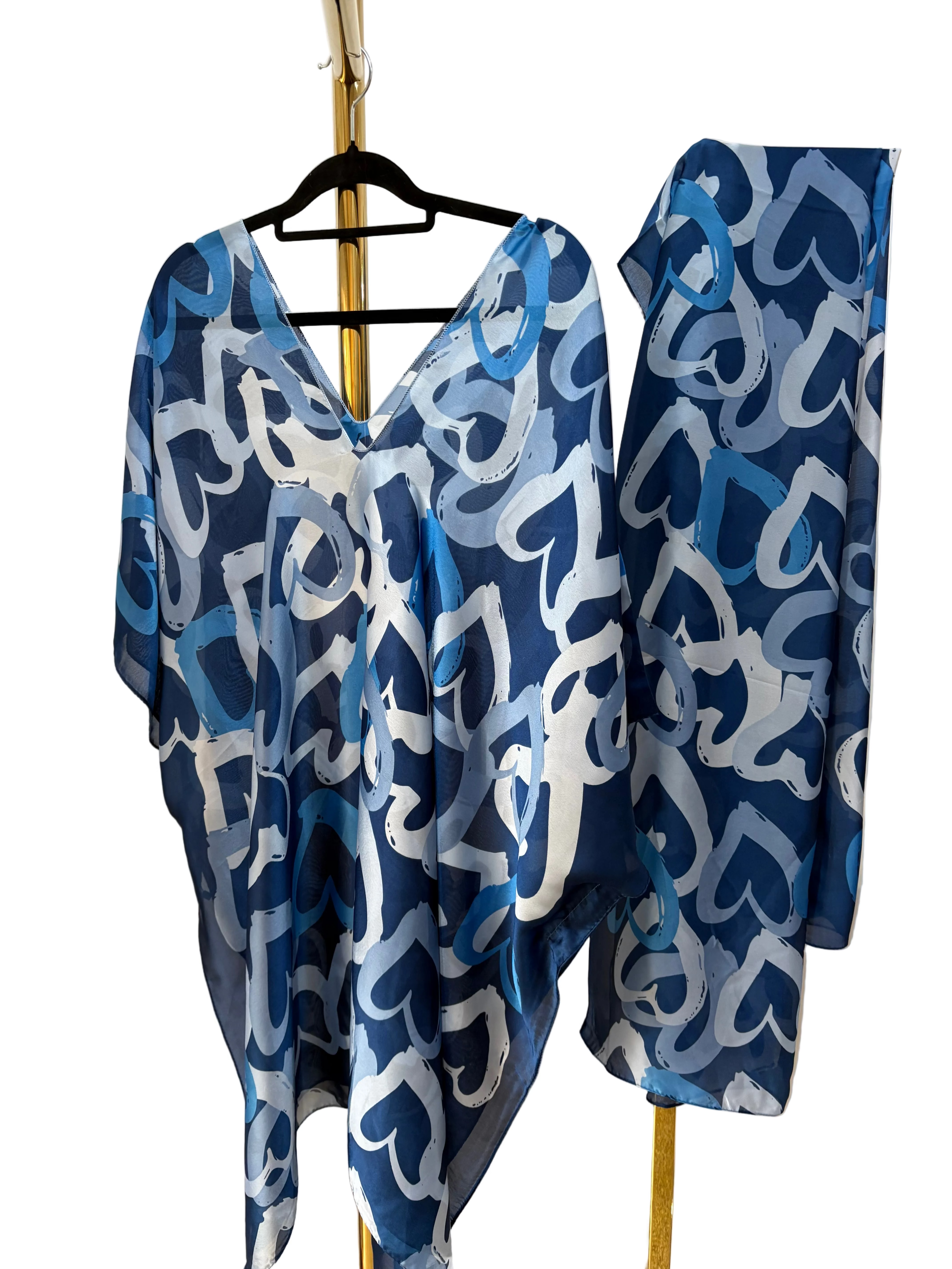 Malissa J Blue Heart Print Beach Cover-Up & Wrap – One Size