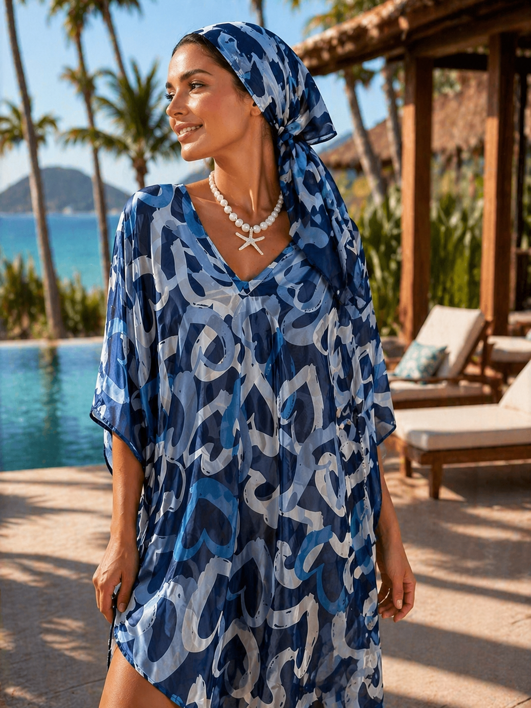 Malissa J Blue Heart Print Beach Cover-Up & Wrap – One Size