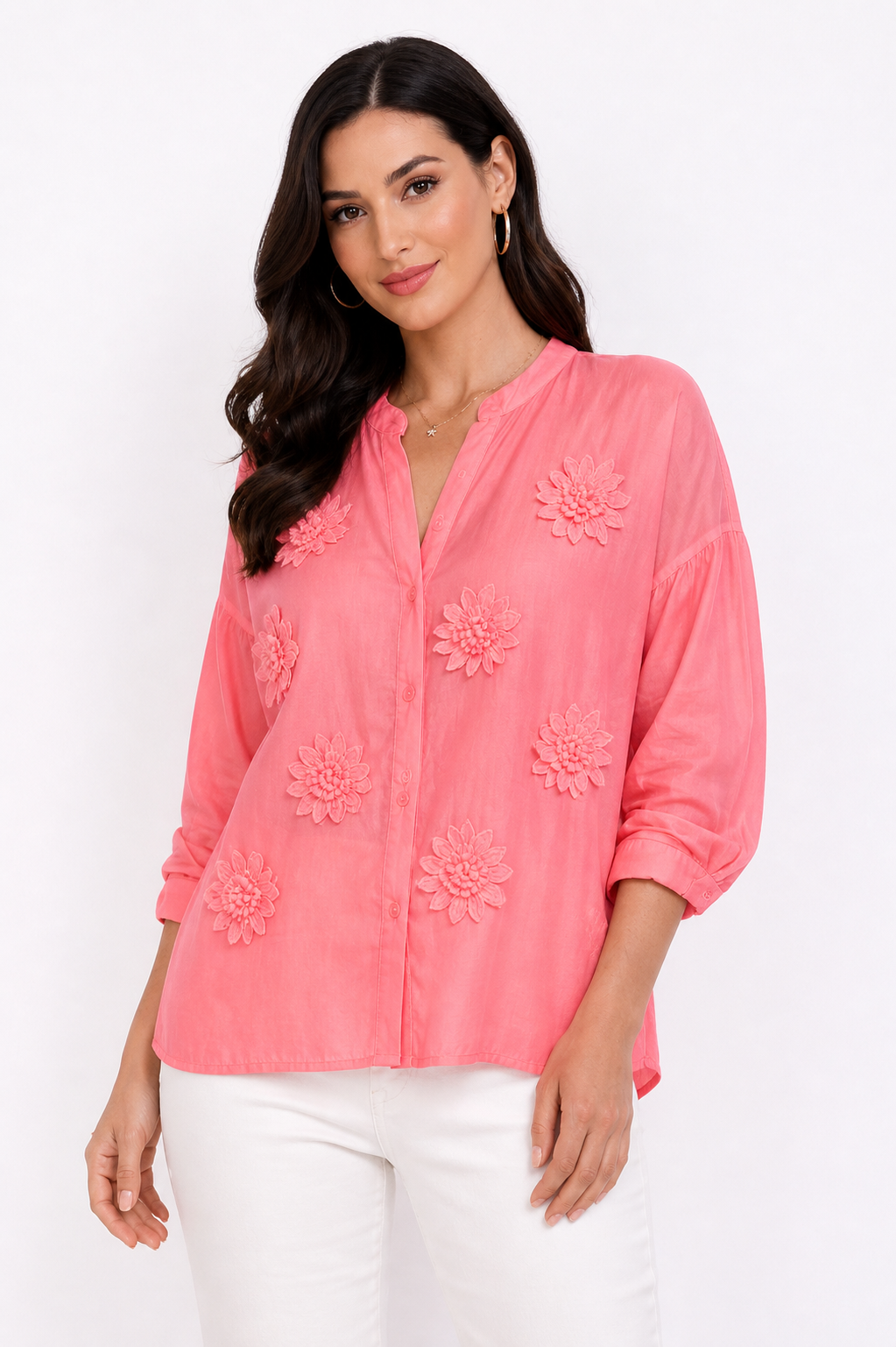 Malissa J Appliqué Flower Shirt – Pink | One Size