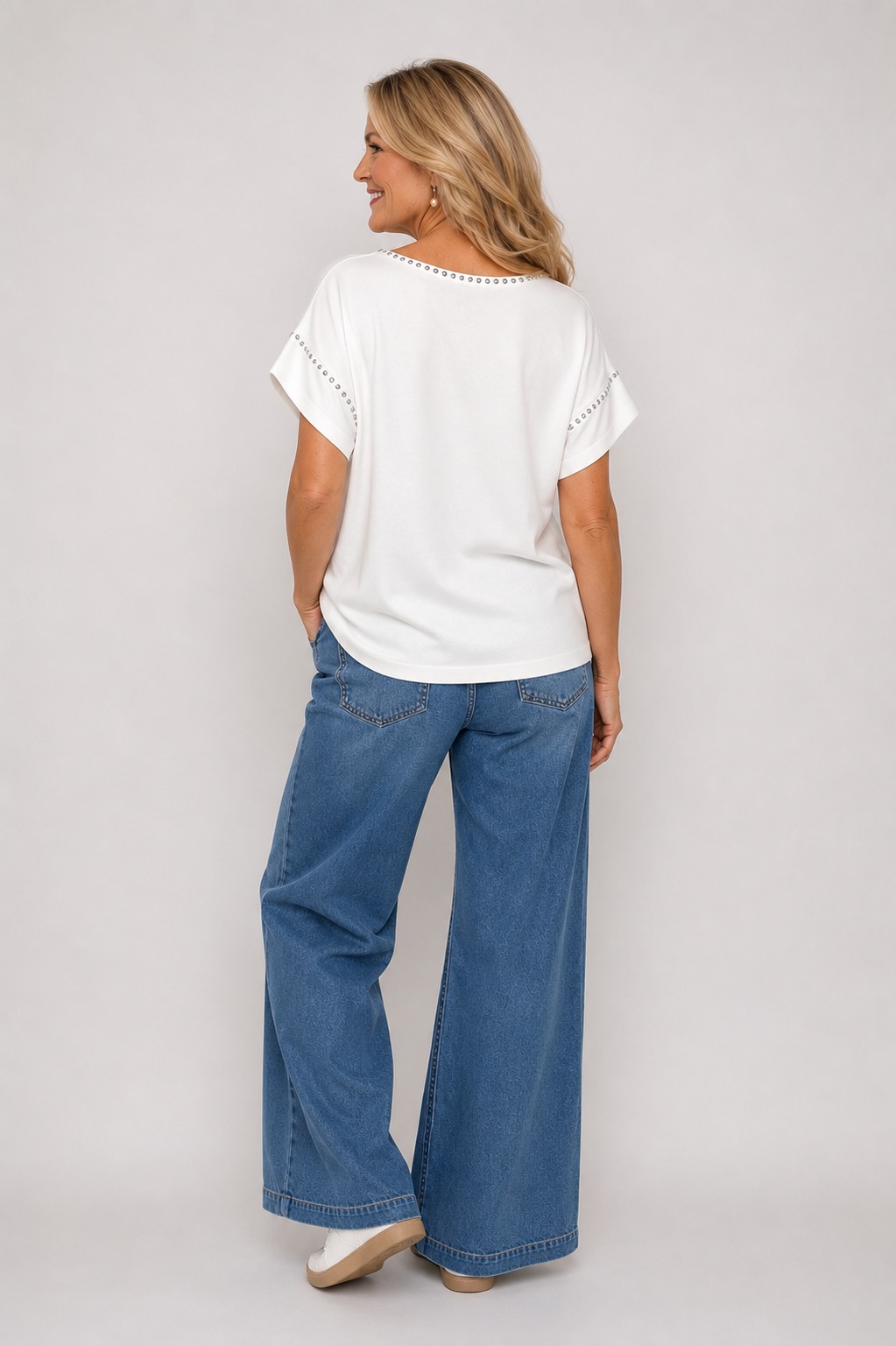 Malissa J Crystal Studded Luxe Tee – White | One Size