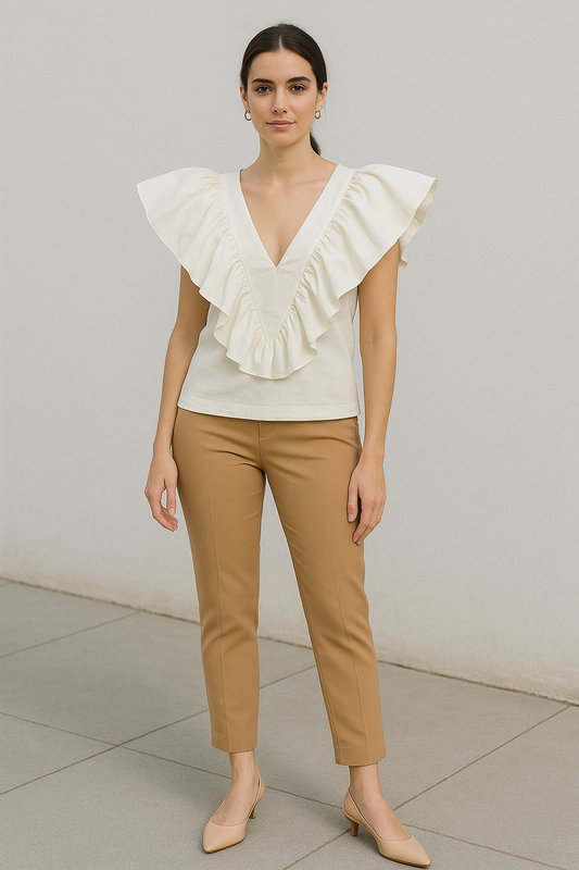Arggido Ruffle Trim Short Sleeve Top Style 48556