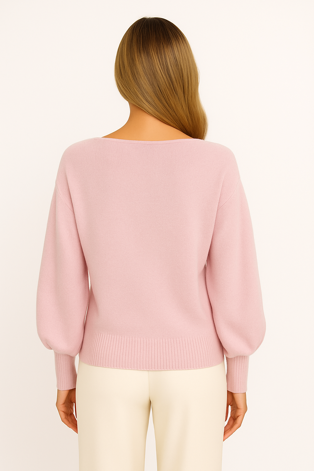 Alpini Soft Pink V-Neck Balloon Sleeve Sweater – Made in Italy - One Size
