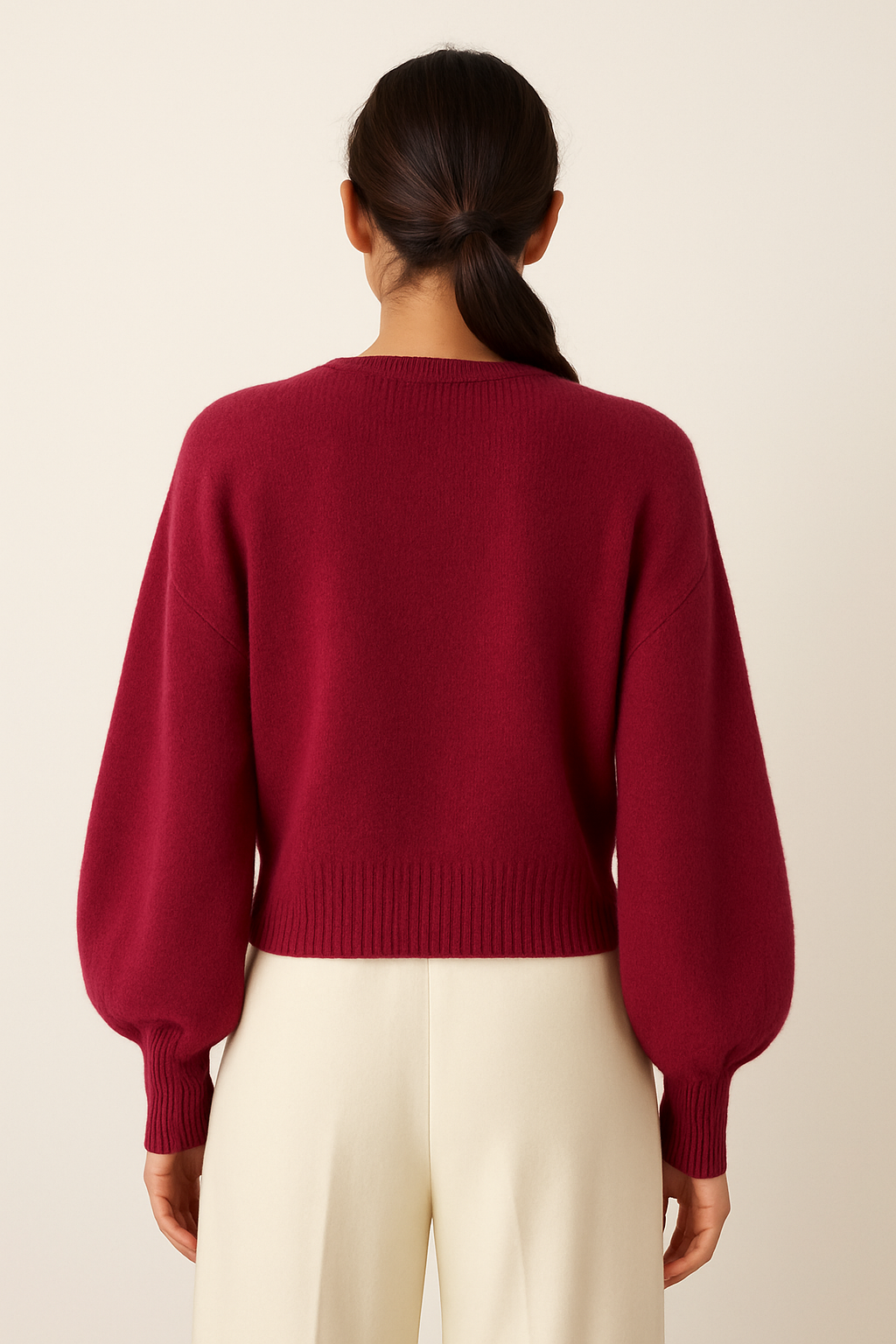 Alpini Merlot V-Neck Balloon Sleeve Sweater – Made in Italy - One Size