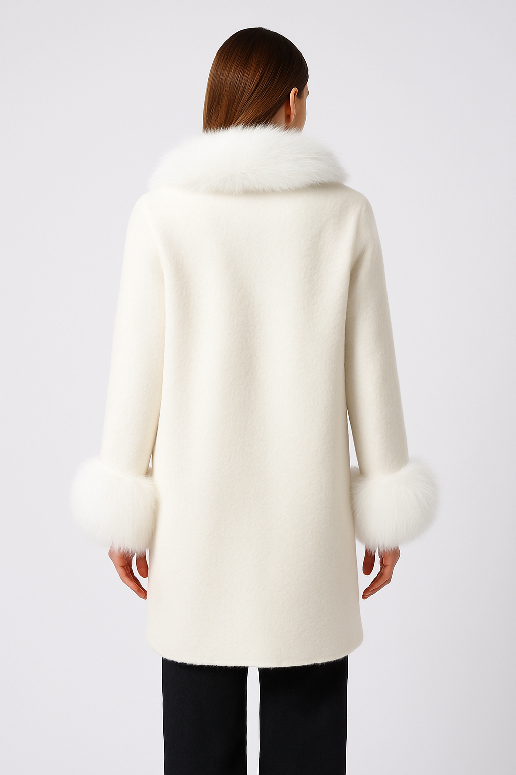 Joseph Ribkoff Feather Yarn and Faux Fur Sweater Coat
243923F25 in Winter White