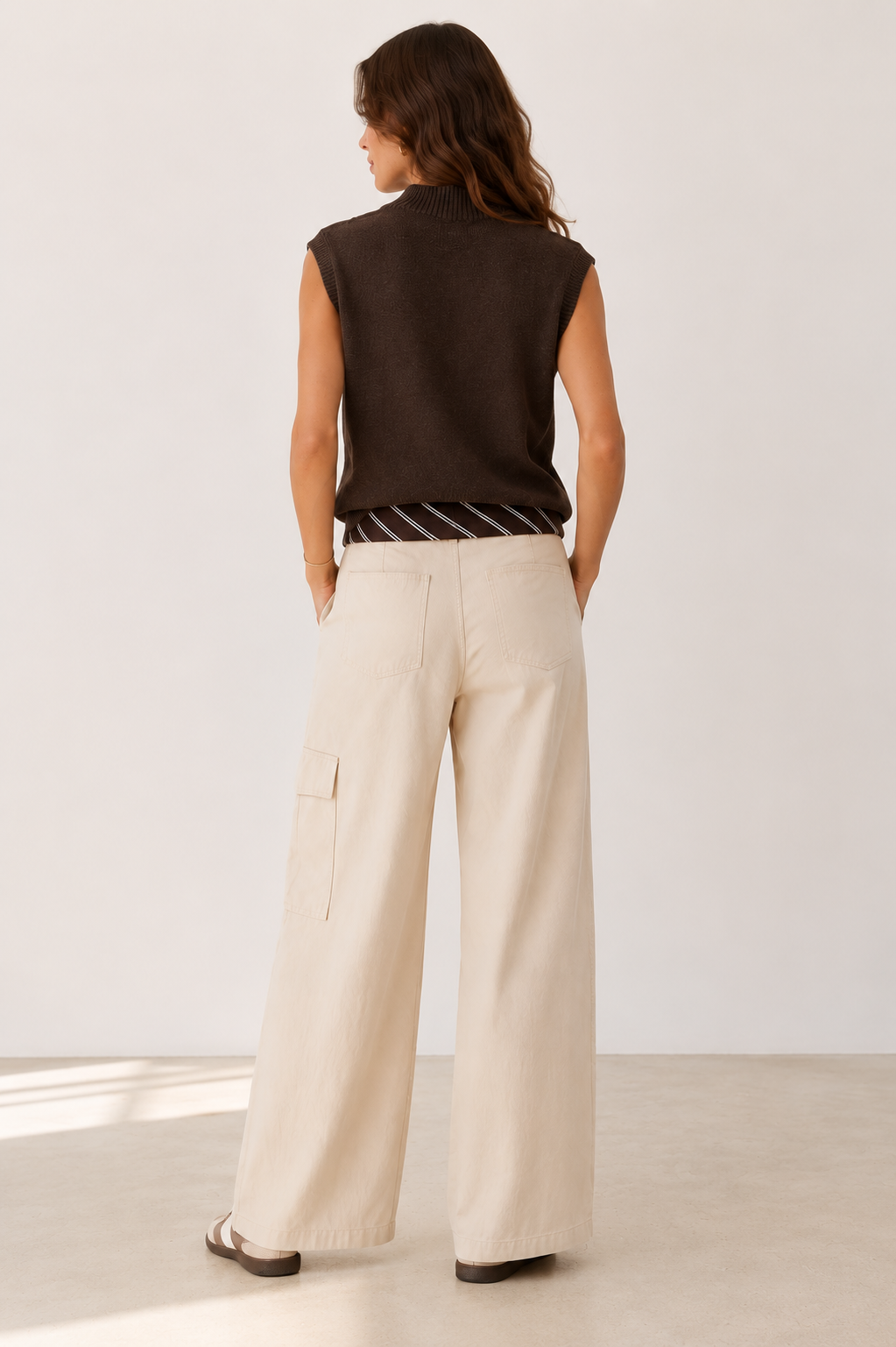 Lovika Wide Leg Cargo Jeans – Cream | Style W43796