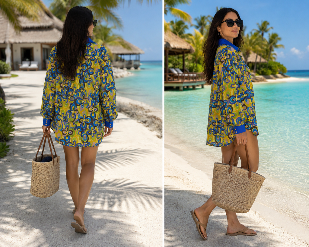 Malissa J Retro Floral Print Shirt – Blue Multi | One Size