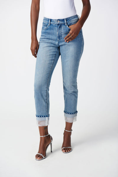 241929 Joseph Ribkoff Slim Crop Jeans with Embellished Hem