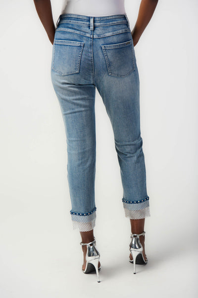 241929 Joseph Ribkoff Slim Crop Jeans with Embellished Hem