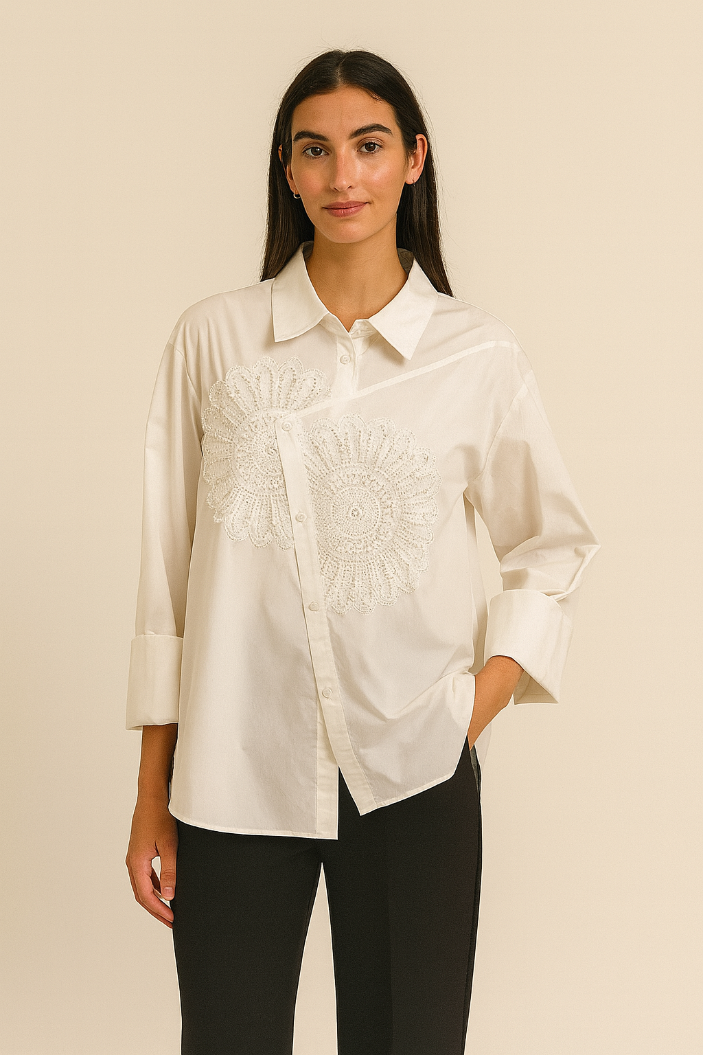Malissa J WF2573 White Beaded Woven Shirt