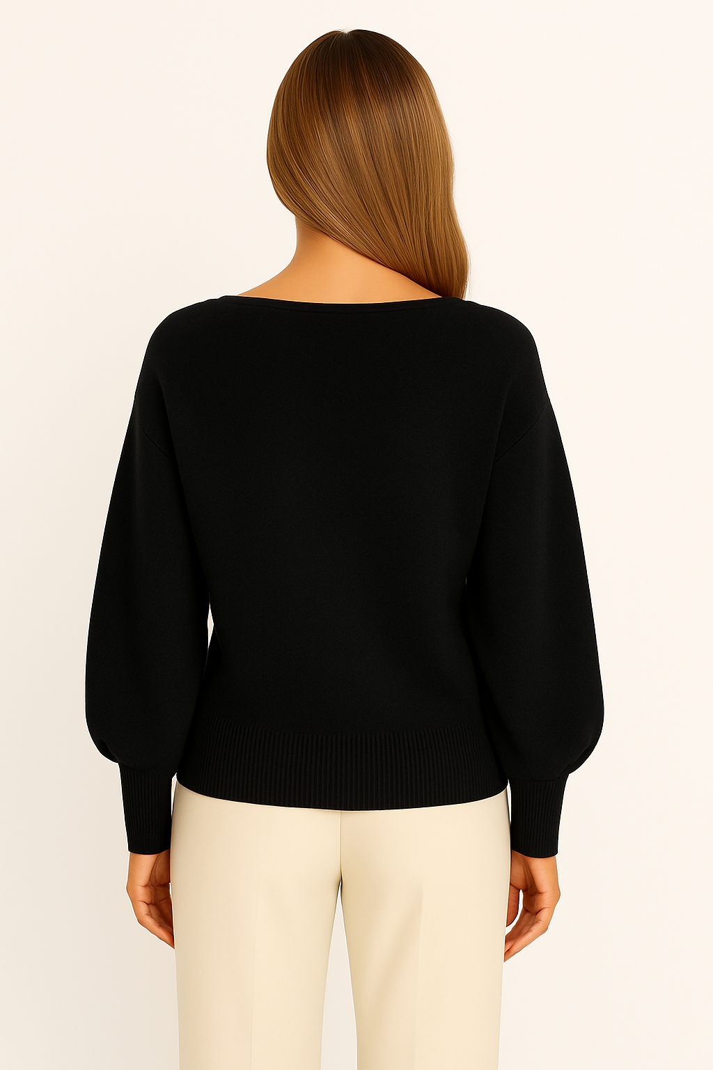 Alpini Black V-Neck Balloon Sleeve Sweater – Made in Italy - One Size