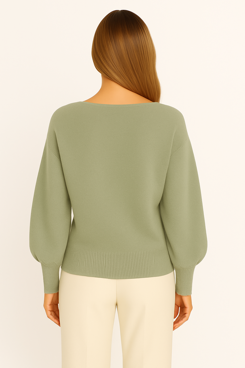 Alpini Sage Green V-Neck Balloon Sleeve Sweater – Made in Italy - One Size