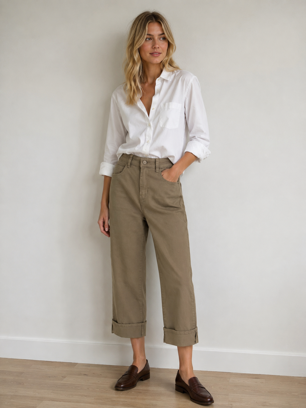 Voggo Crop Beige Wide Leg Jeans – Beige
