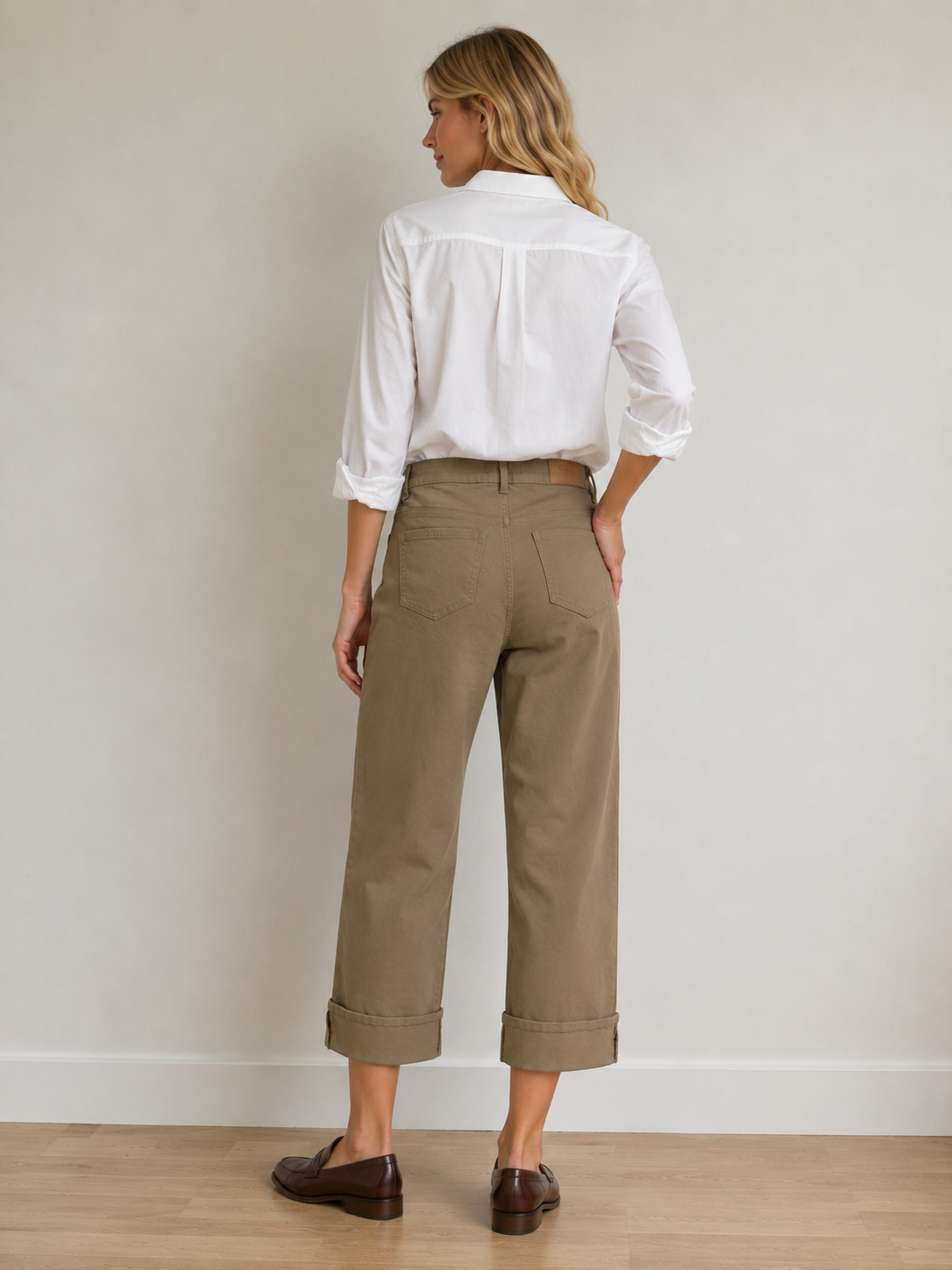 Voggo Crop Beige Wide Leg Jeans – Beige