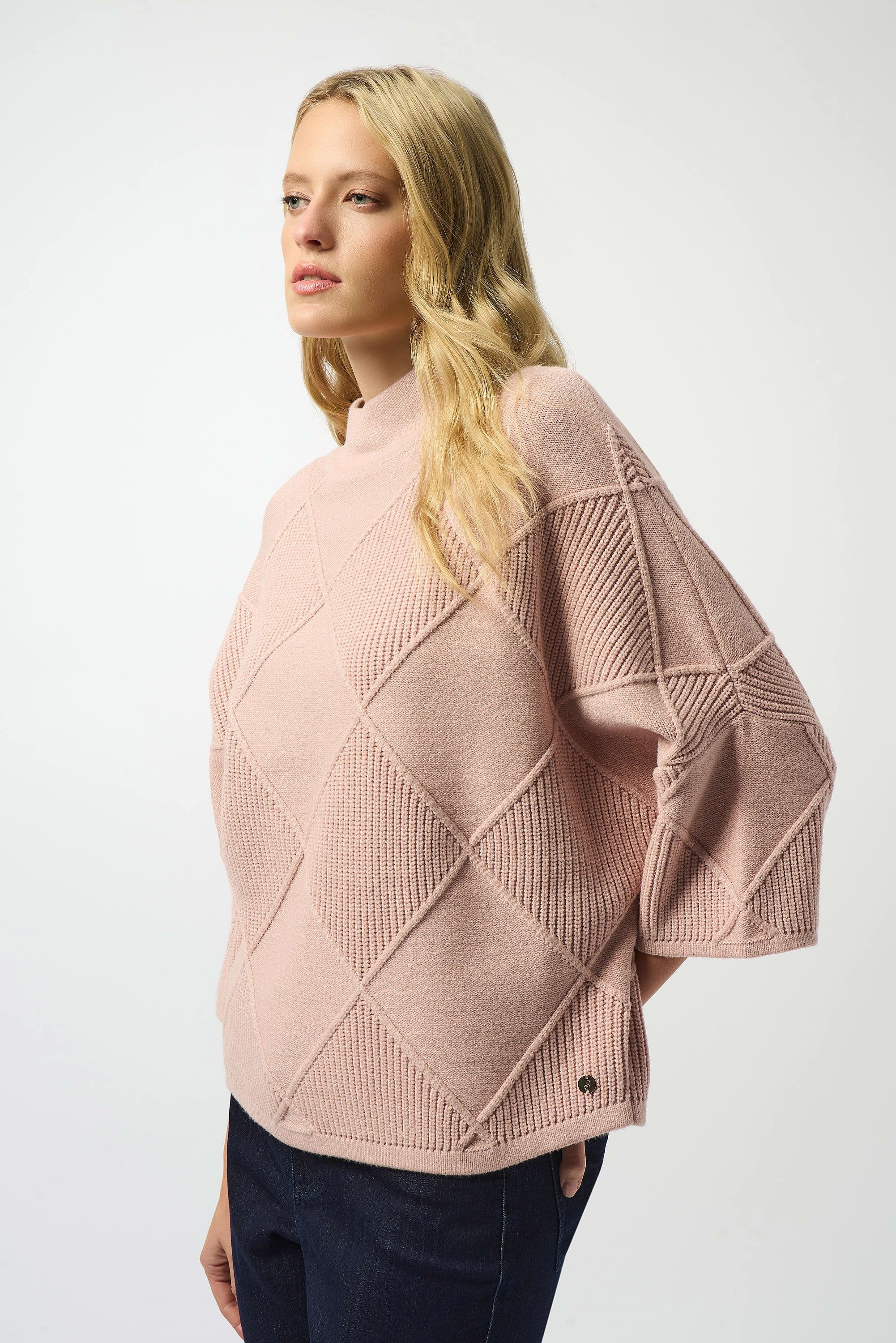 Joseph Ribkoff Textured Sweater Knit Mock Neck Pullover
253943 In Rose