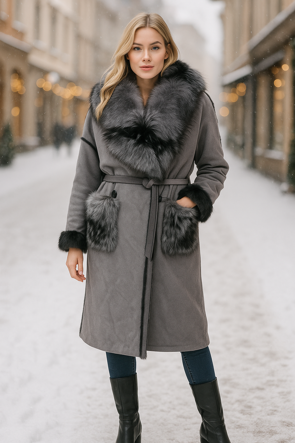 Malissa J Reversible Faux Fur Coat – Grey/Black (Style GC21345)