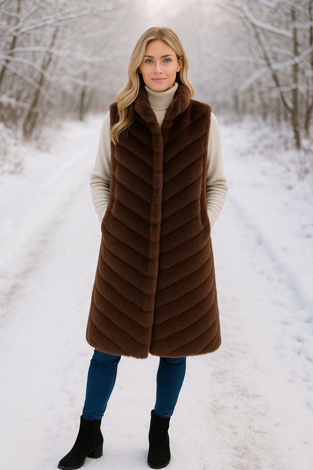 Malissa J Faux Fur Gilet – Stone or Dark Brown (Style GC20333) One Size