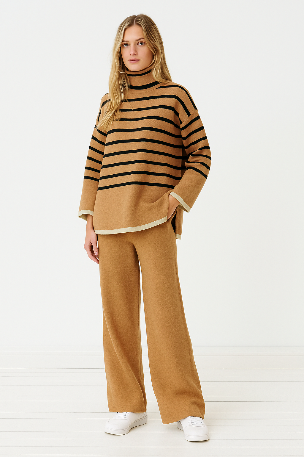 Contrast Stripe Lounge Set One Size - Black/White, Camel/Black, White/Black