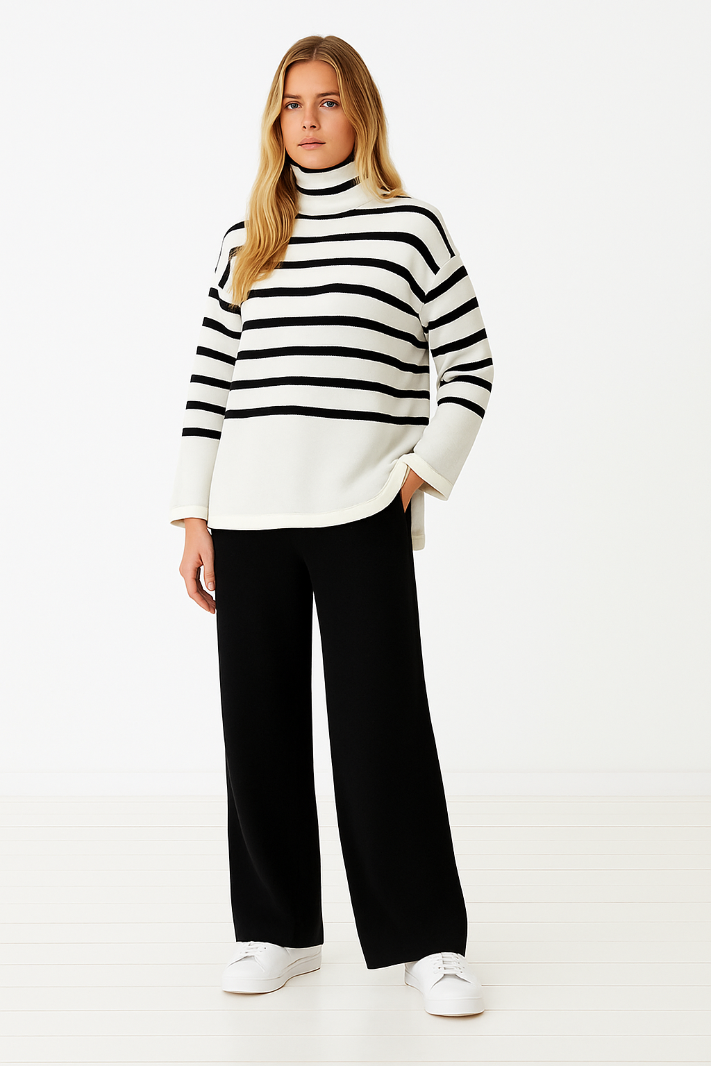 Contrast Stripe Lounge Set One Size - Black/White, Camel/Black, White/Black